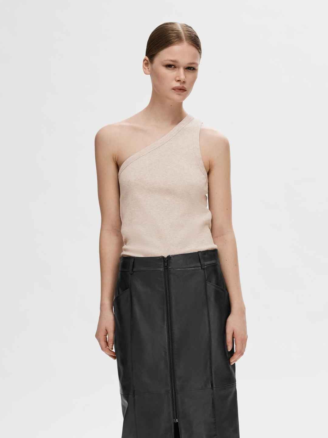Anna One Shoulder Top Oatmeal Melange | Topper | Smuk - Dameklær på nett