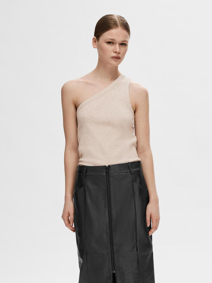 Anna One Shoulder Top Oatmeal Melange | Topper | Smuk - Dameklær på nett