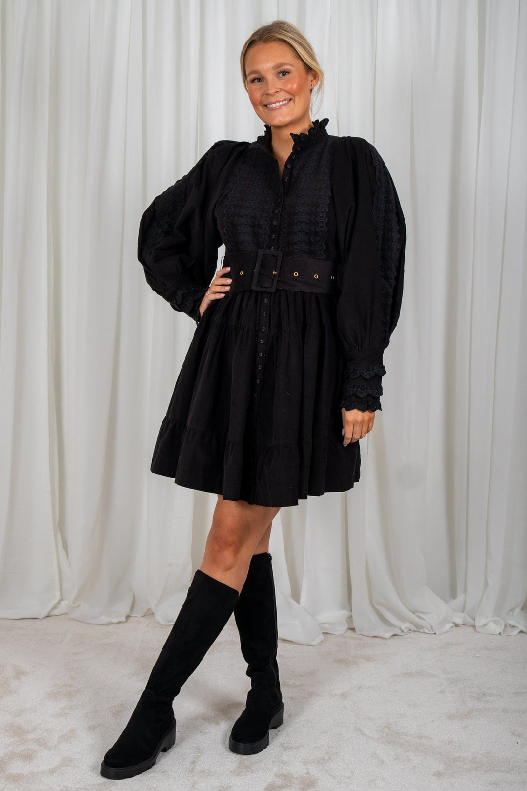 Baby Cord Belted Dress Black | Kjoler | Smuk - Dameklær på nett