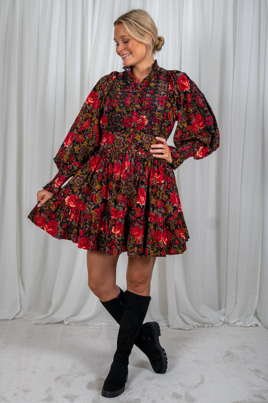 Baby Cord Mini Dress Winter Roses | Kjoler | Smuk - Dameklær på nett