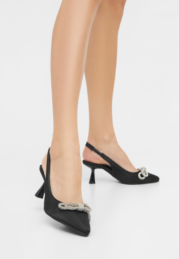 Biapretty Crystal Bow Sling Back Satin Black | Sko | Smuk - Dameklær på nett