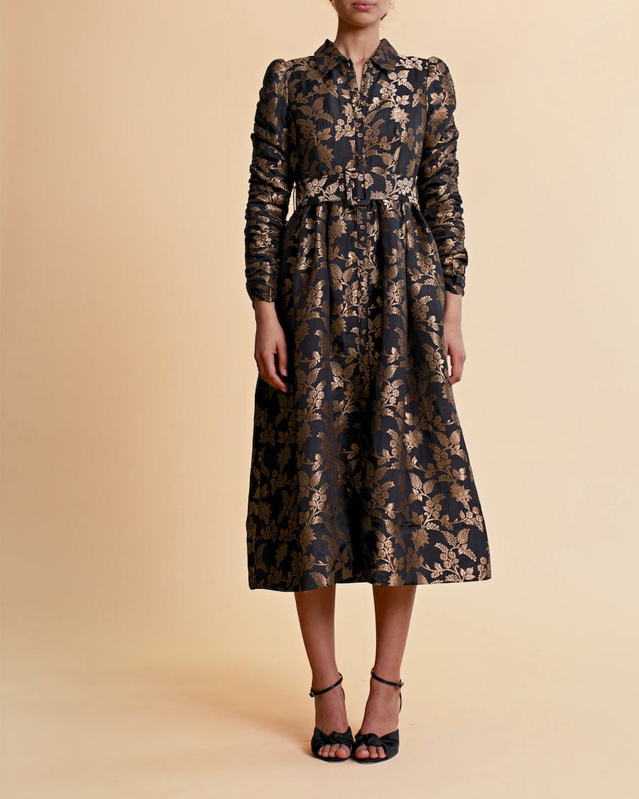Brocade Button Down Dress Black | Kjoler | Smuk - Dameklær på nett