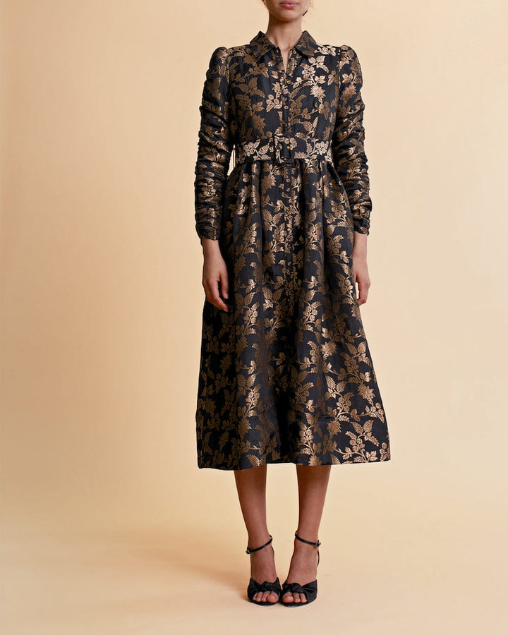 Brocade Button Down Dress Black | Kjoler | Smuk - Dameklær på nett