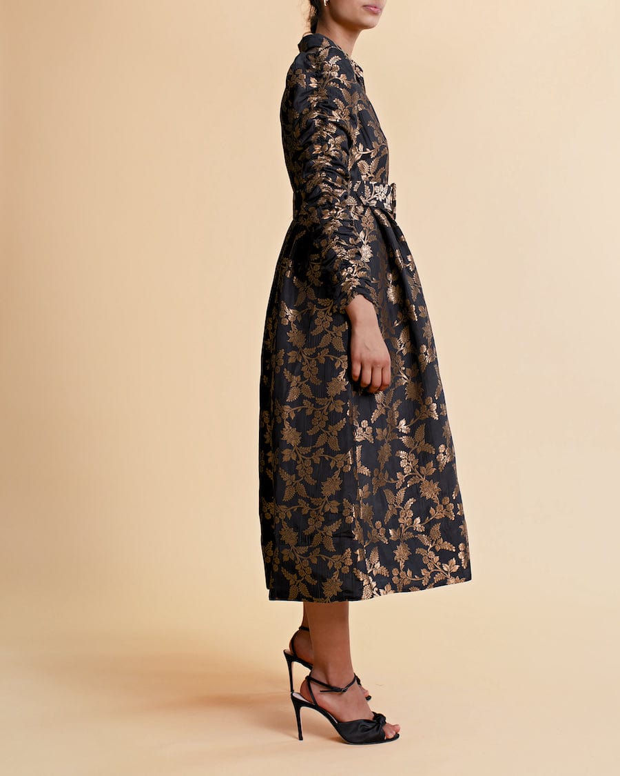 Brocade Button Down Dress Black | Kjoler | Smuk - Dameklær på nett