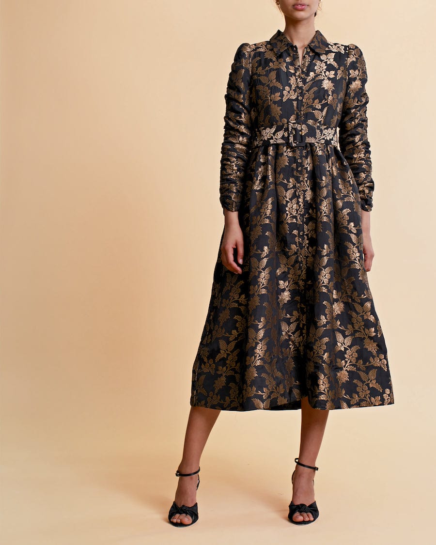 Brocade Button Down Dress Black | Kjoler | Smuk - Dameklær på nett