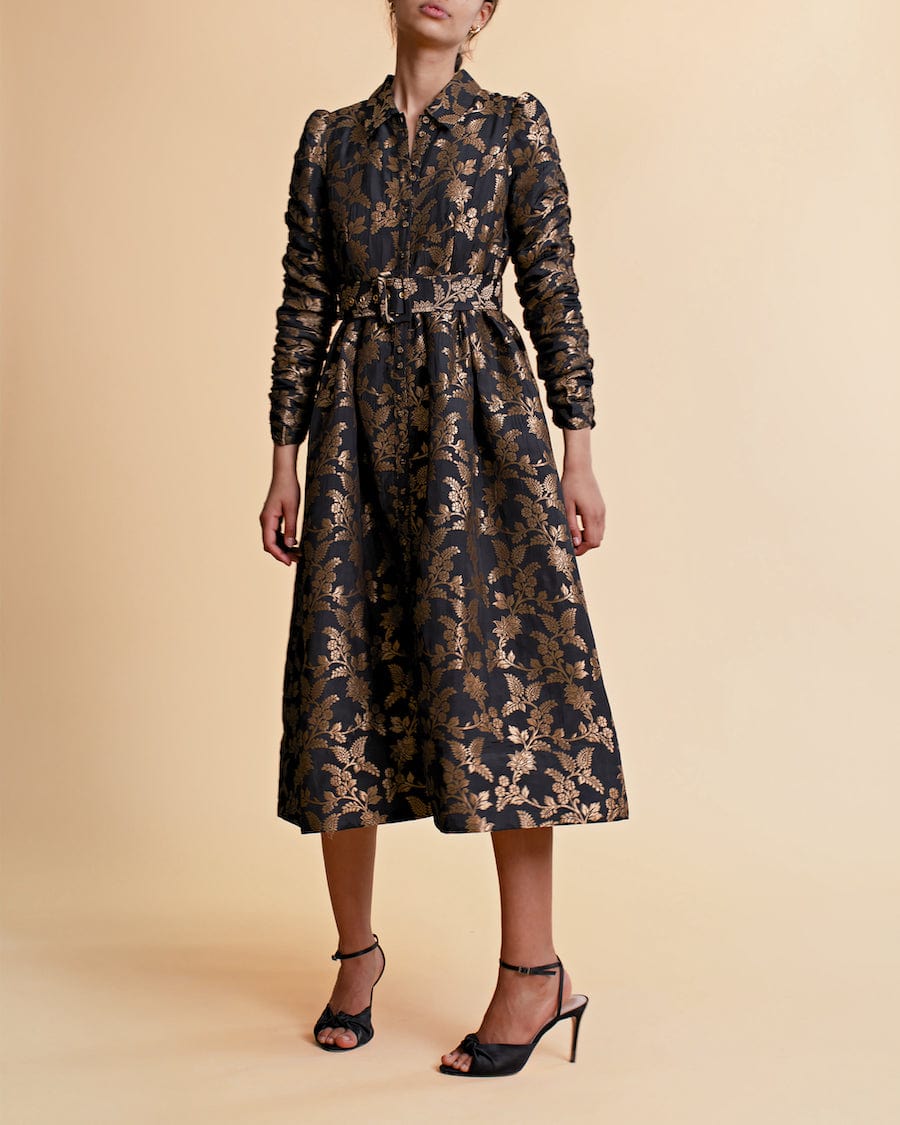 Brocade Button Down Dress Black | Kjoler | Smuk - Dameklær på nett