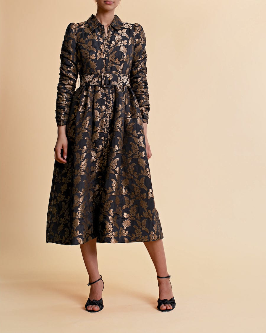 Brocade Button Down Dress Black | Kjoler | Smuk - Dameklær på nett