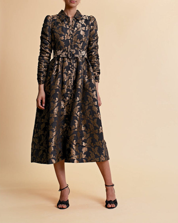 Brocade Button Down Dress Black | Kjoler | Smuk - Dameklær på nett