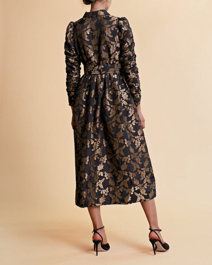 Brocade Button Down Dress Black | Kjoler | Smuk - Dameklær på nett