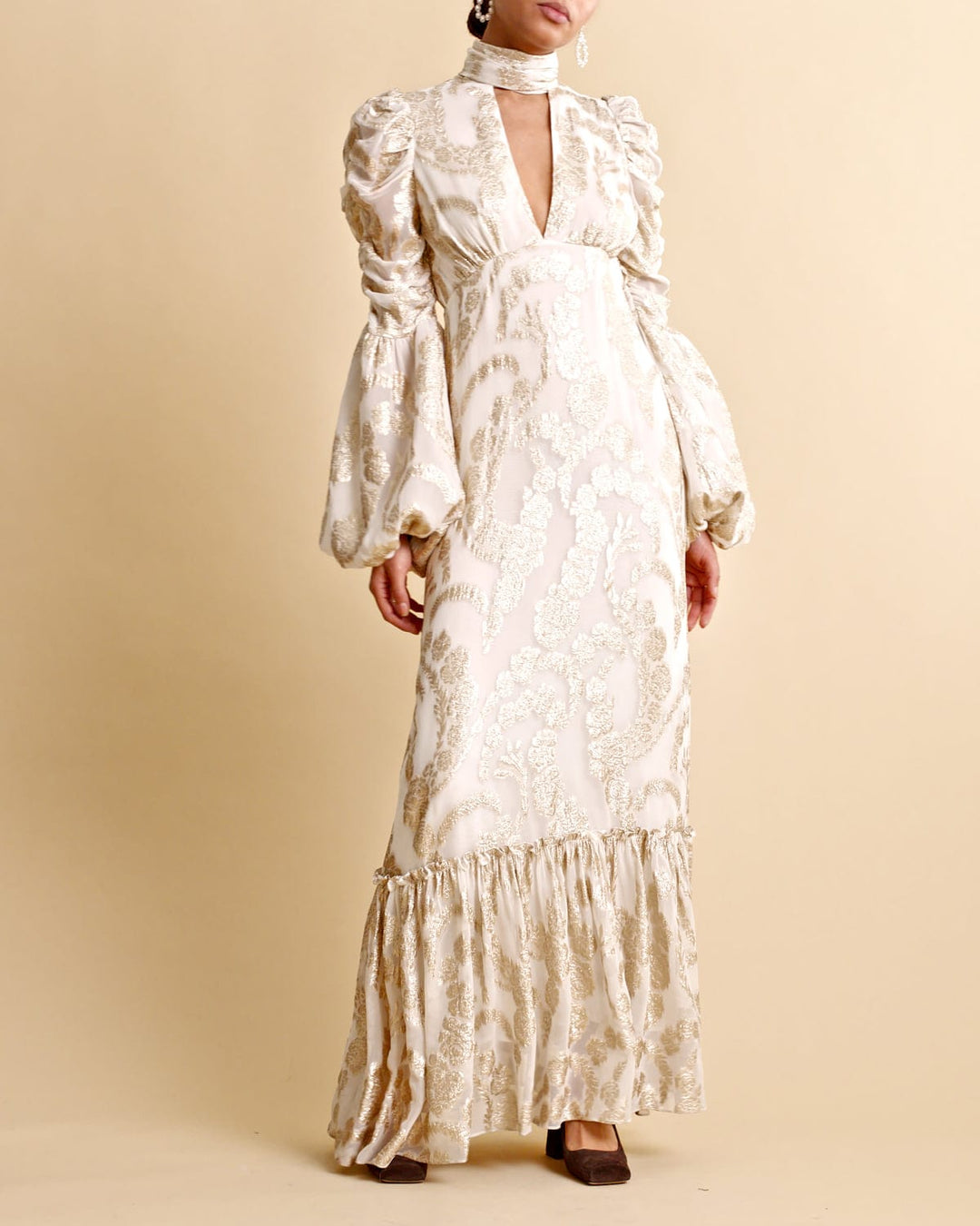 Brocade Georgette Tieband Dress Off White | Kjoler | Smuk - Dameklær på nett