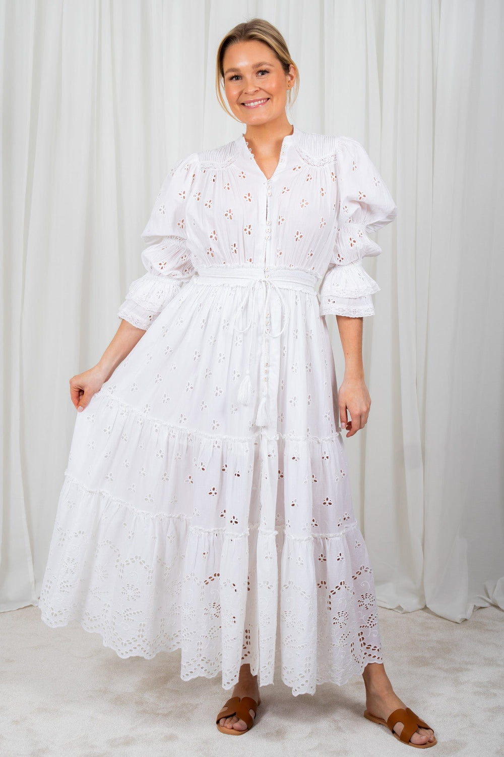Broderie Anglaise Midi Dress White | Kjoler | Smuk - Dameklær på nett