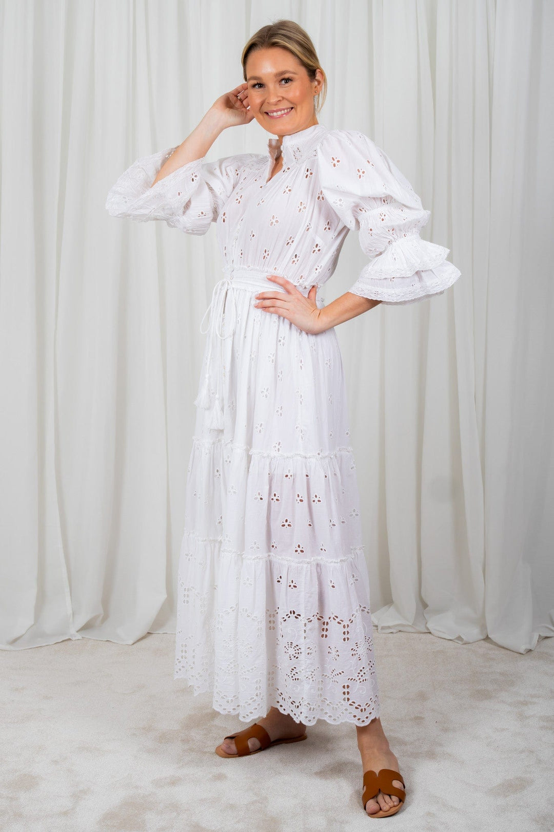 Broderie Anglaise Midi Dress White | Kjoler | Smuk - Dameklær på nett