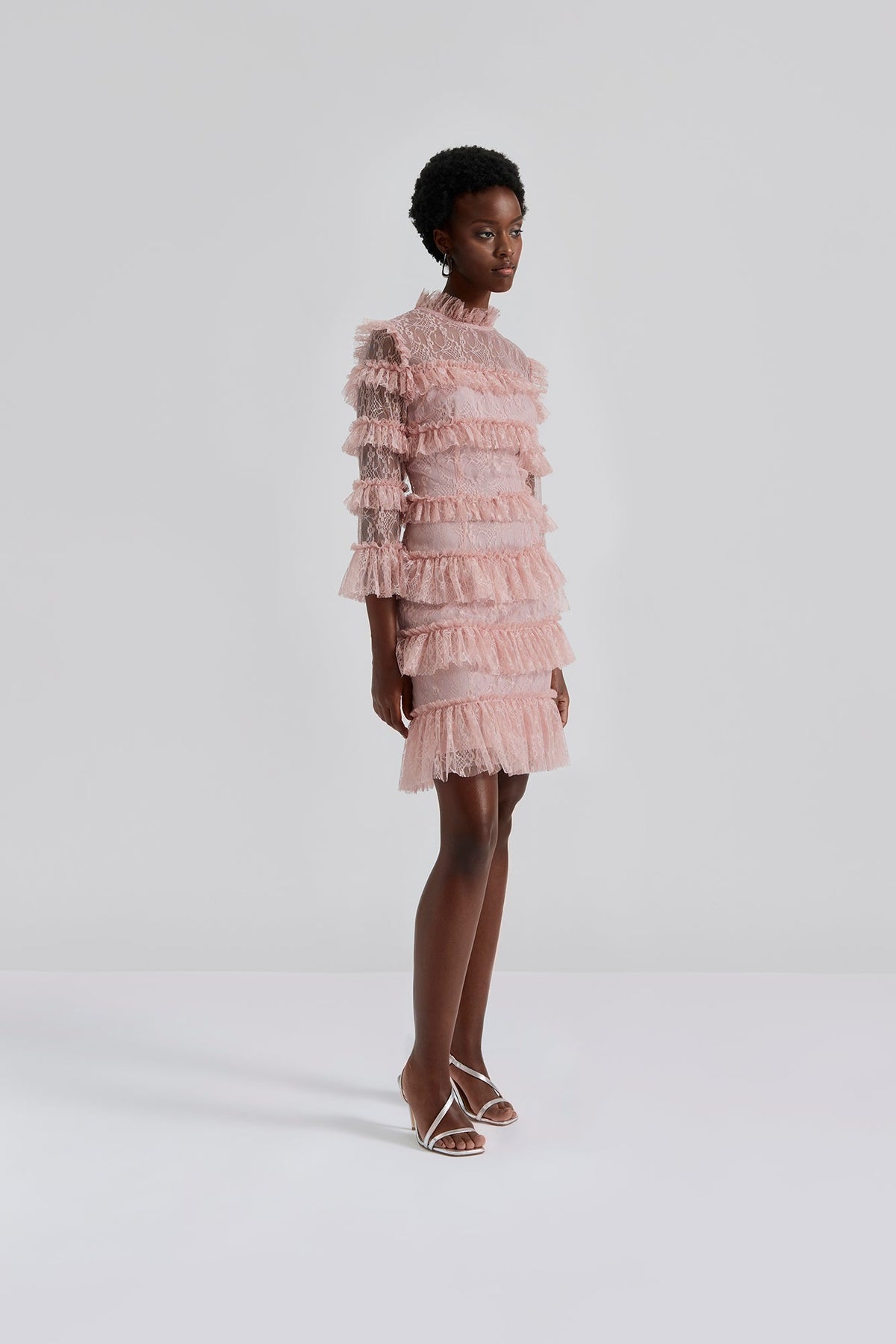 Carmine Frill Mini Lace Dress Blush