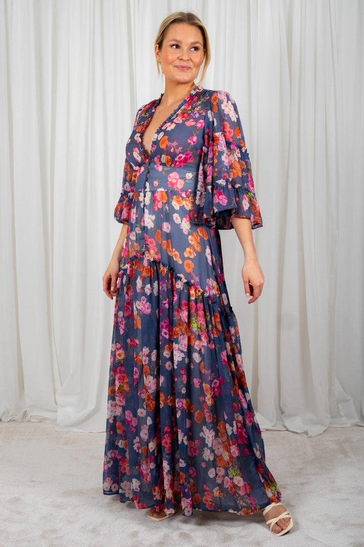 Chiffon V-Neck Dress Blue Poppy | Kjoler | Smuk - Dameklær på nett
