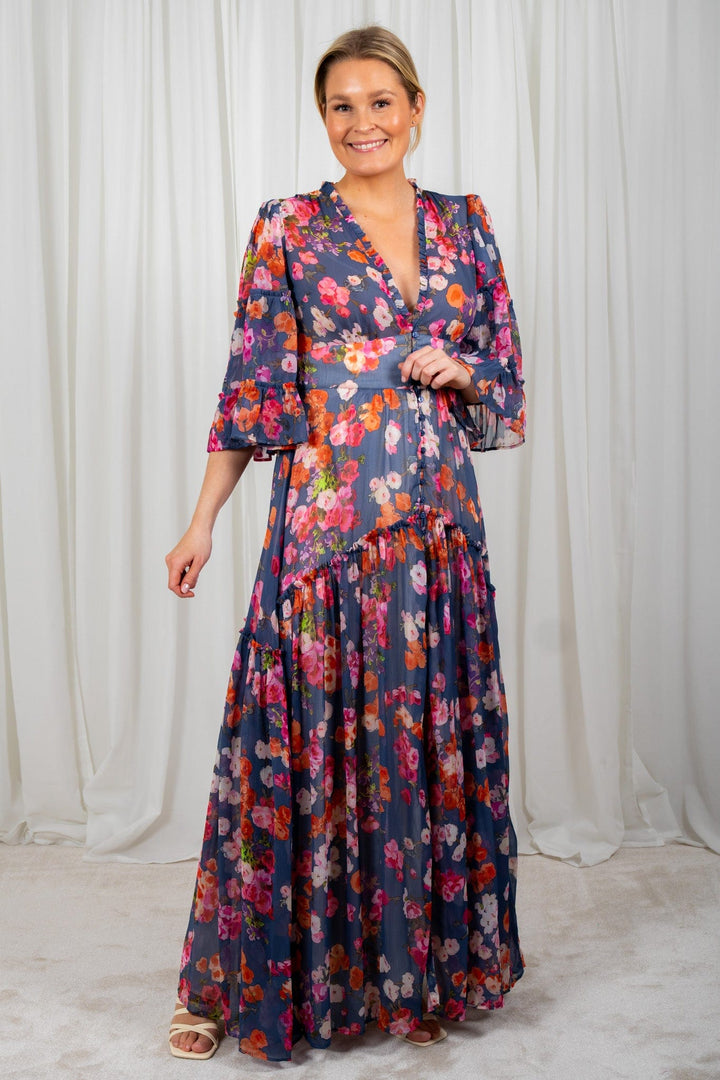 Chiffon V-Neck Dress Blue Poppy | Kjoler | Smuk - Dameklær på nett