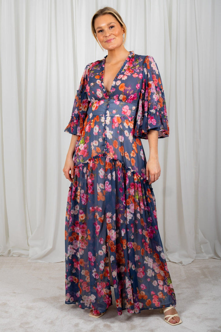 Chiffon V-Neck Dress Blue Poppy | Kjoler | Smuk - Dameklær på nett