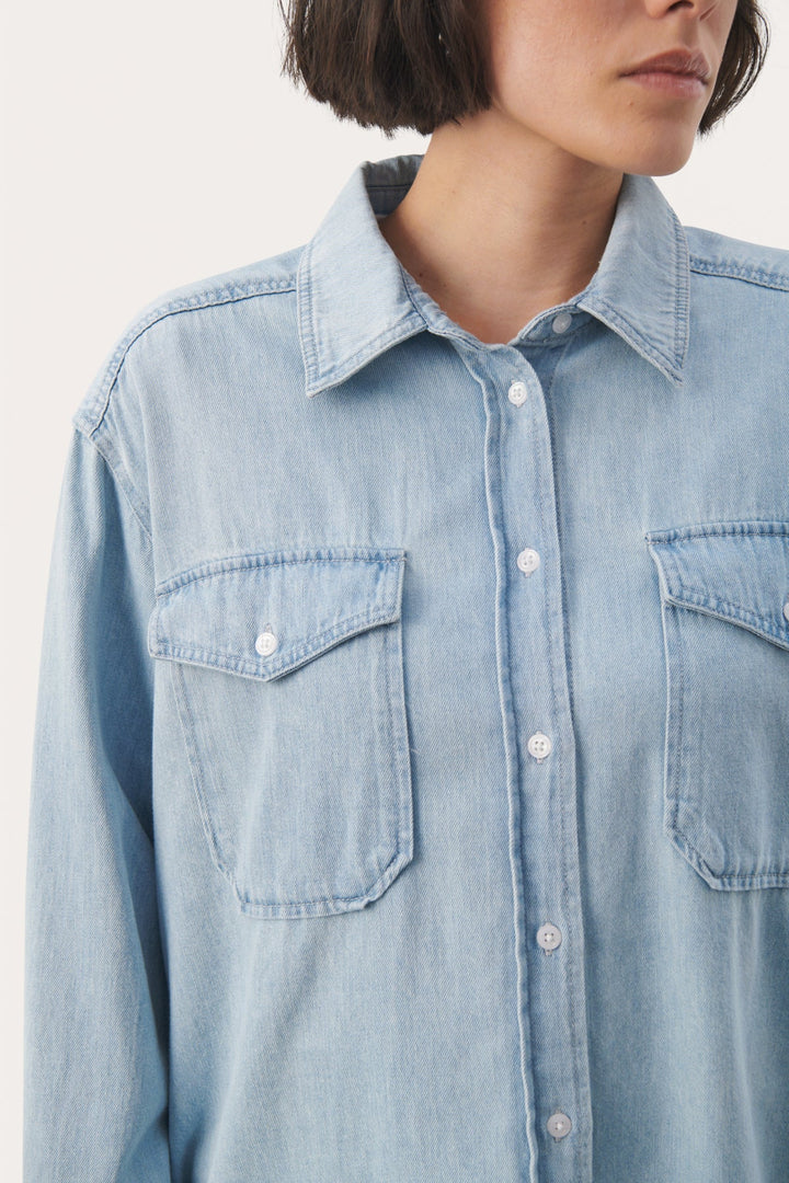 Collettepw Shirt Whiteish Blue Denim | Skjorter og bluser | Smuk - Dameklær på nett