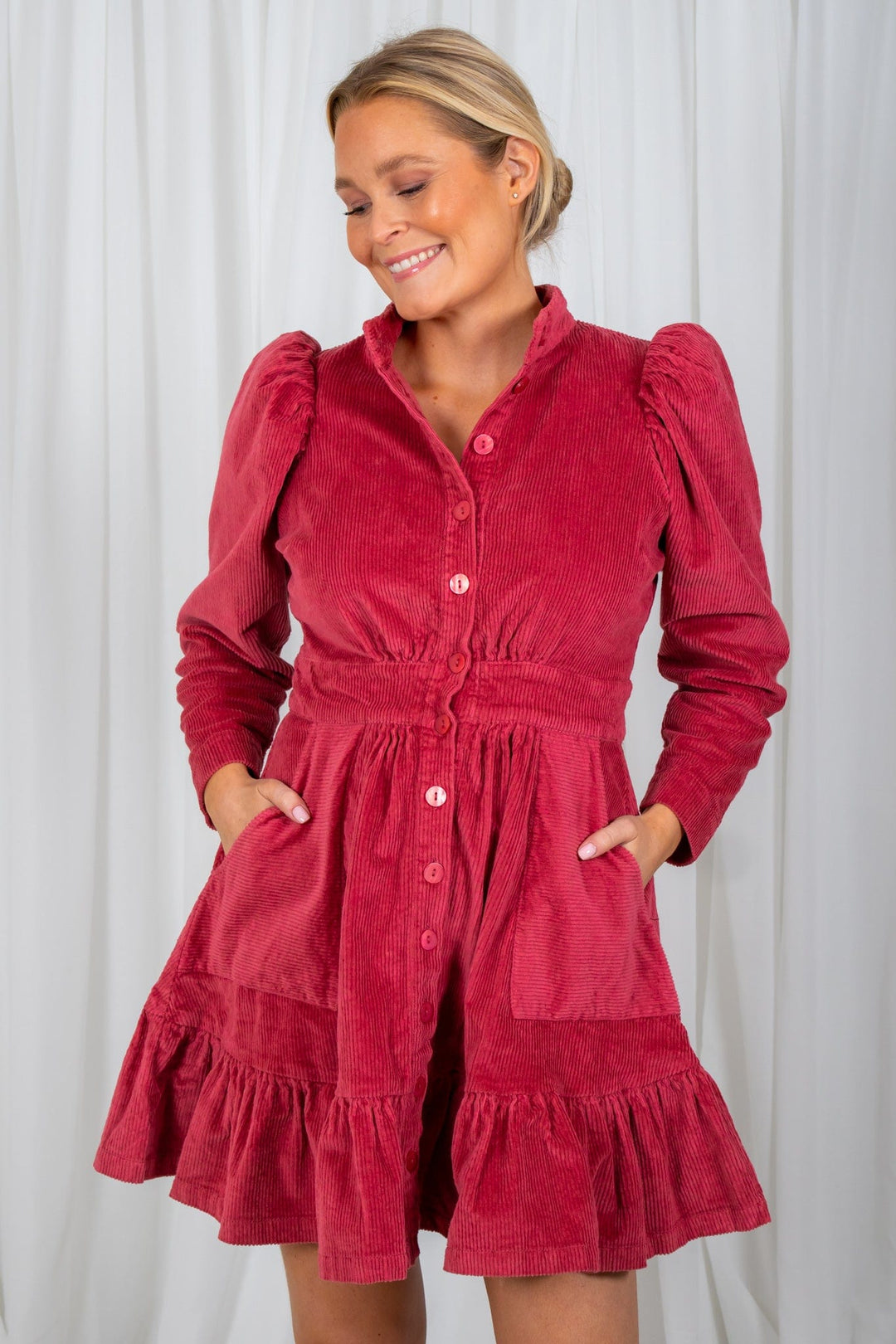 Corduroy Mini Dress Berry | Kjoler | Smuk - Dameklær på nett