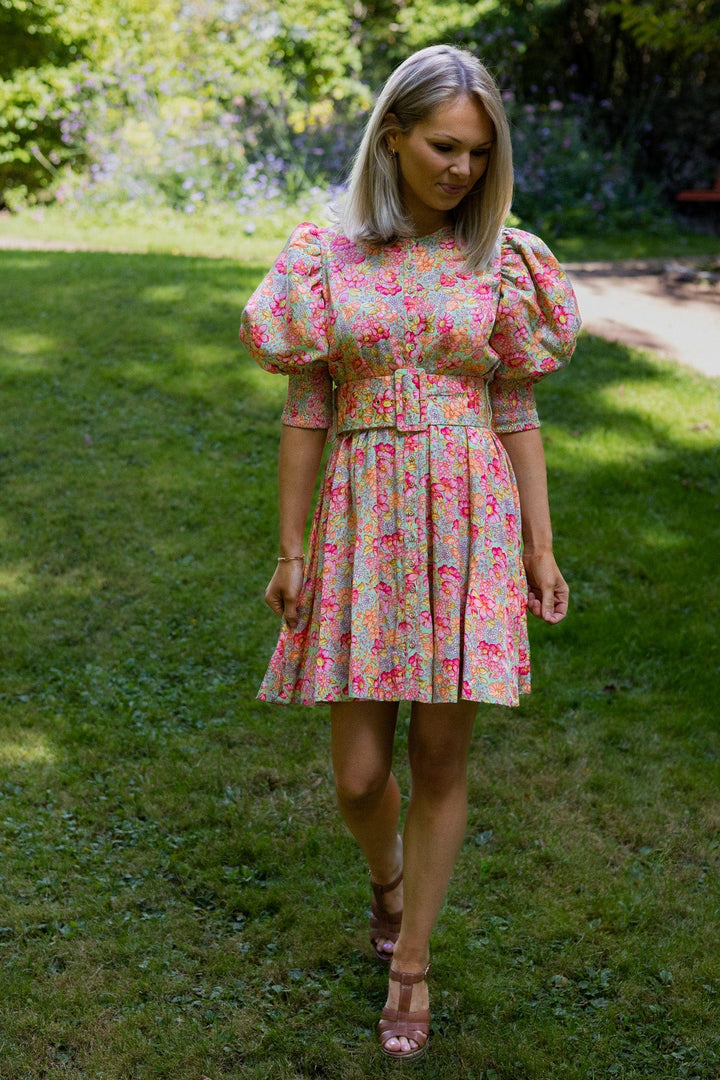 Cotton Jacquard Belted Mini Dress Wildflowers | Kjoler | Smuk - Dameklær på nett
