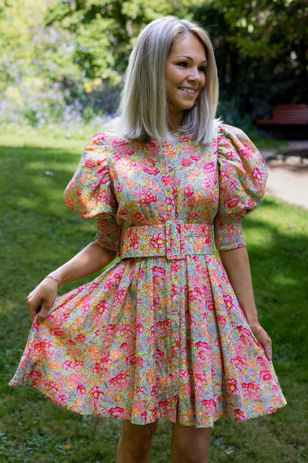 Cotton Jacquard Belted Mini Dress Wildflowers | Kjoler | Smuk - Dameklær på nett