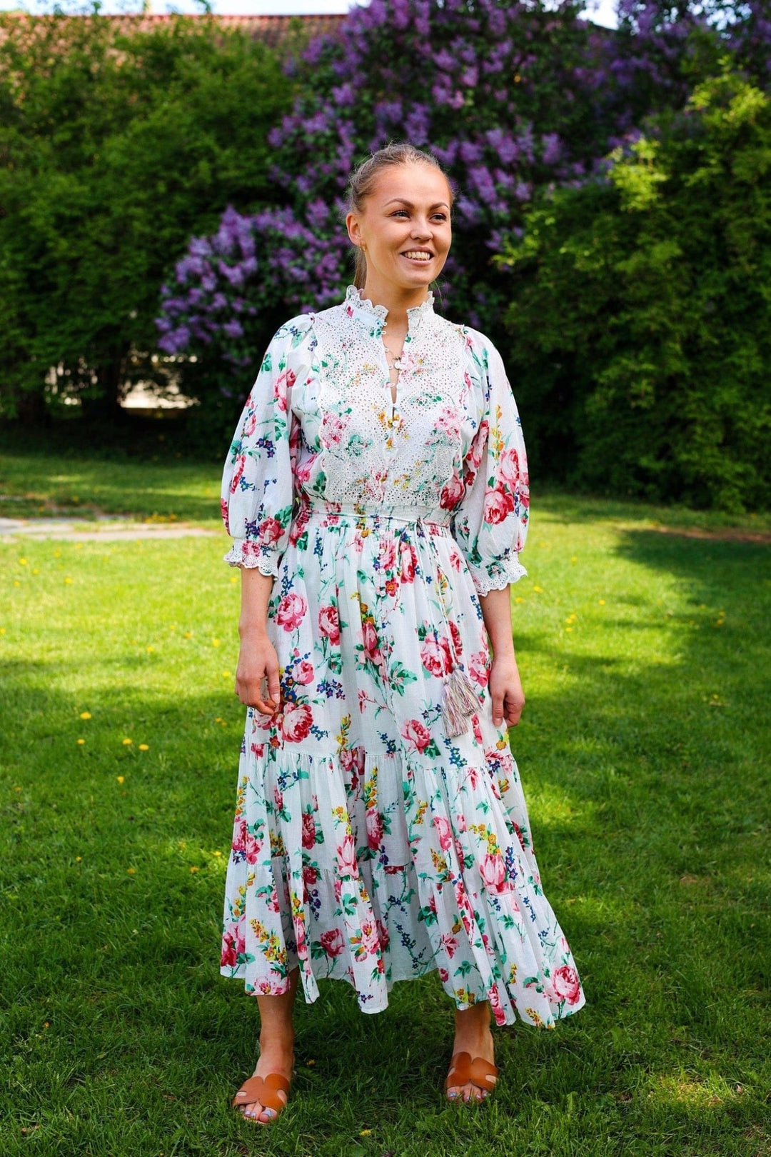 Cotton Slub Midi Dress Rose Bouquet | Kjoler | Smuk - Dameklær på nett