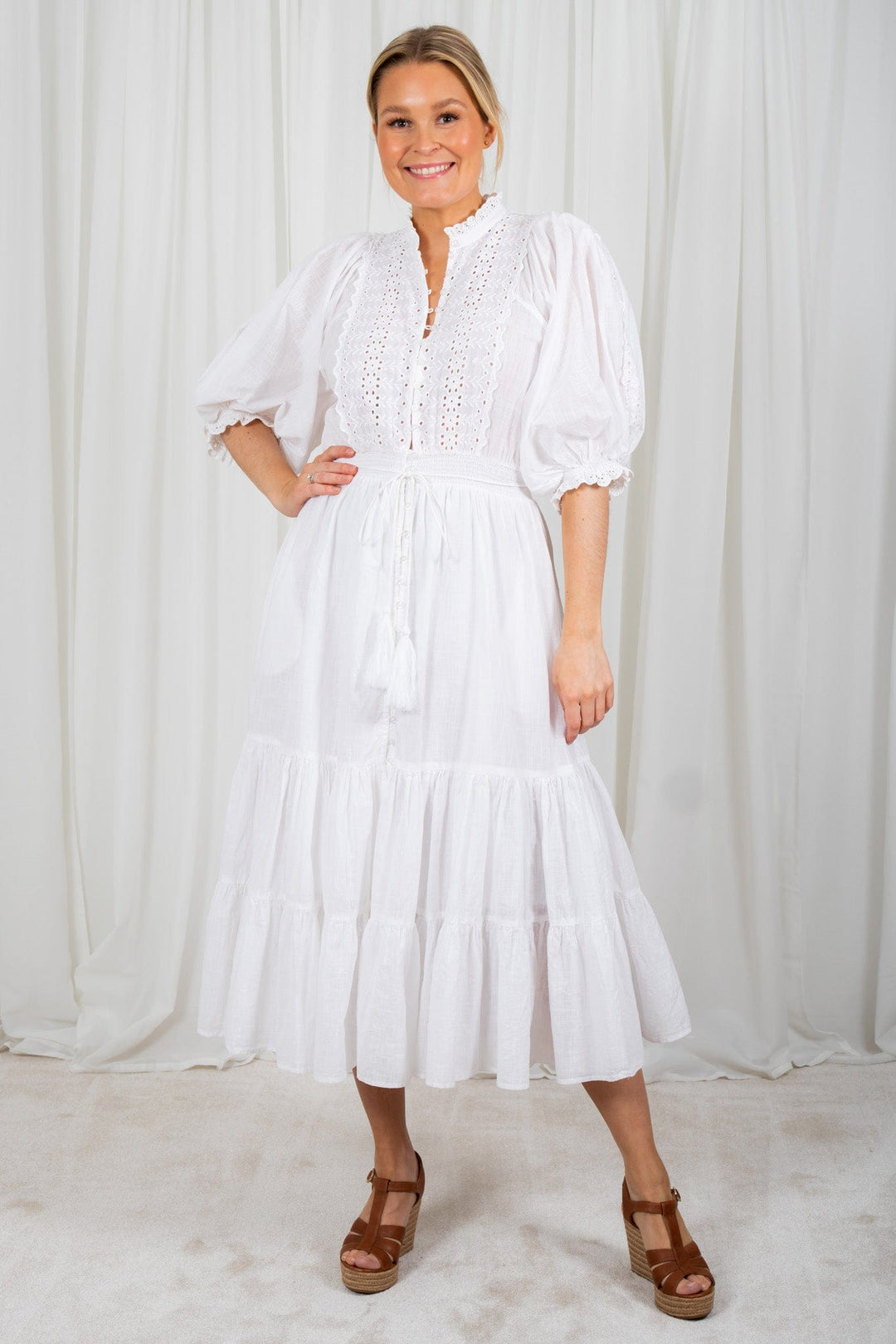 Cotton Slub Midi Dress White | Kjoler | Smuk - Dameklær på nett