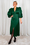 Crèpe Satin Midi Dress Emerald