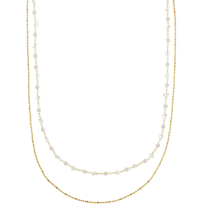 Crystal & Pearl Chain 2 Row Necklace Crystal | Accessories | Smuk - Dameklær på nett