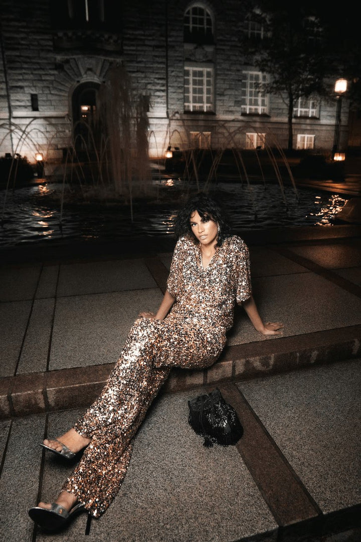 Dali Sequin Trouser Champagne | Bukser | Smuk - Dameklær på nett
