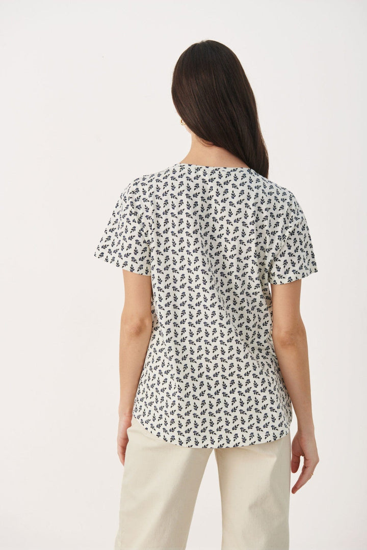 Dark Navy Mini Leaf Print Gesinaspw T-Shirt | Skjorter og bluser | Smuk - Dameklær på nett