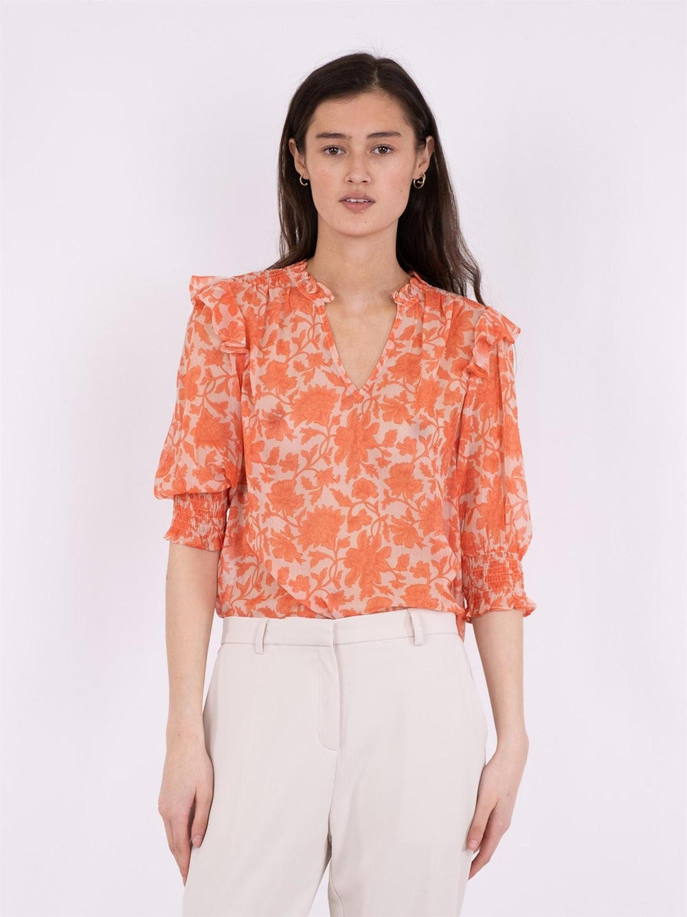 Davina City Flower Blouse Orange | Skjorter og bluser | Smuk - Dameklær på nett
