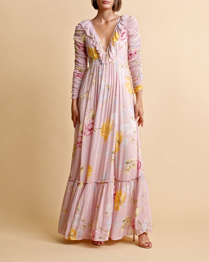Dotted Georgette Rouching Gown Flourish Wall | Kjoler | Smuk - Dameklær på nett