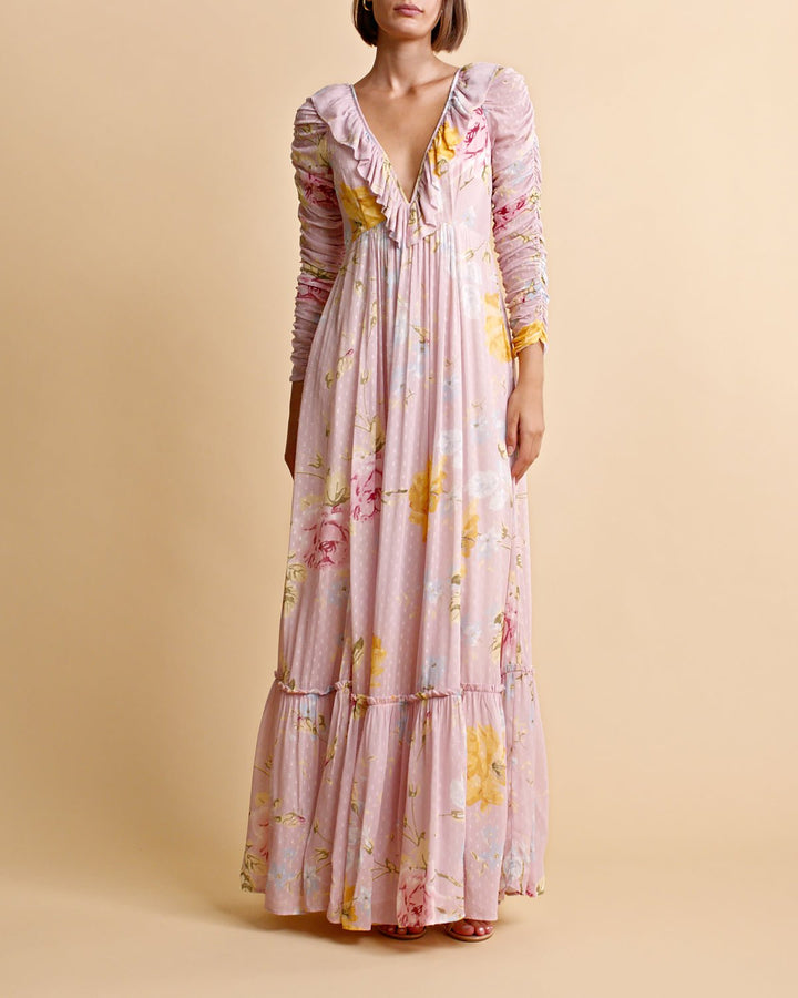 Dotted Georgette Rouching Gown Flourish Wall | Kjoler | Smuk - Dameklær på nett