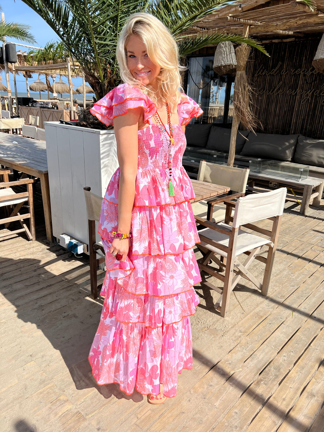 Dress with smocking Pink | Kjoler | Place Du Soleil | Smuk
