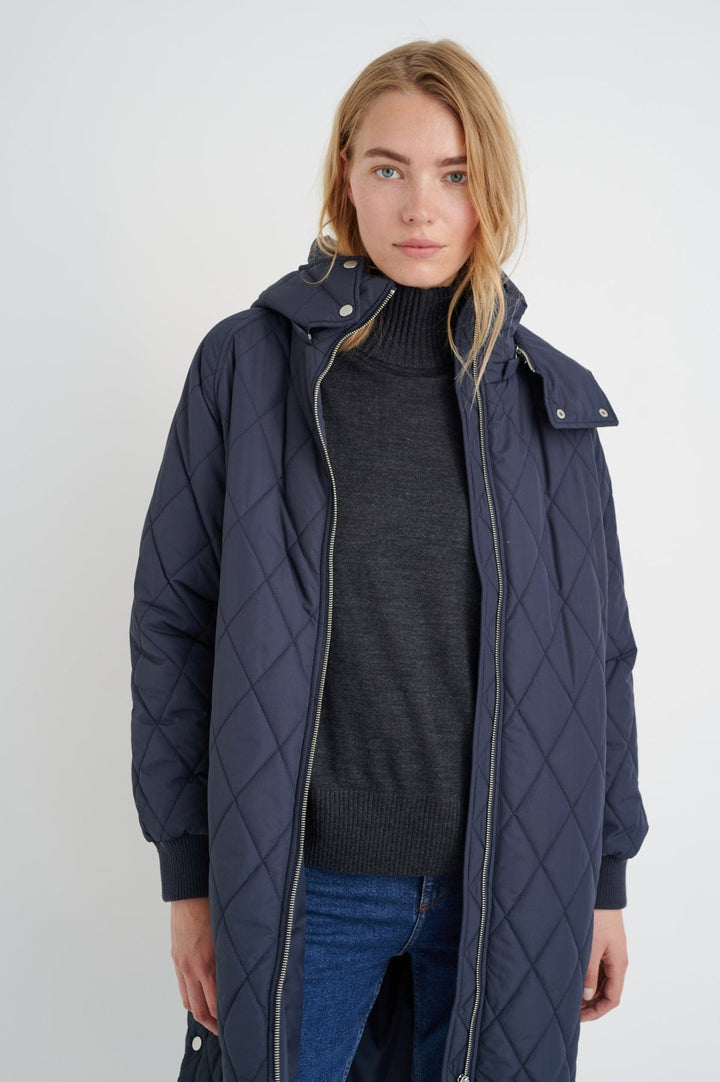 Ektraiw Hood Coat Marine Blue | Yttertøy | Smuk - Dameklær på nett