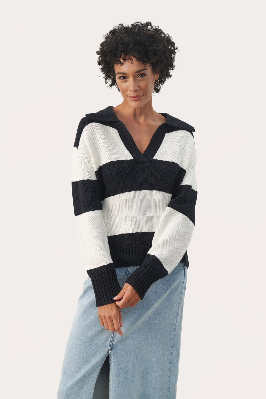 Elindapw Pullover Dark Navy Bold Stripe | Genser | Smuk - Dameklær på nett