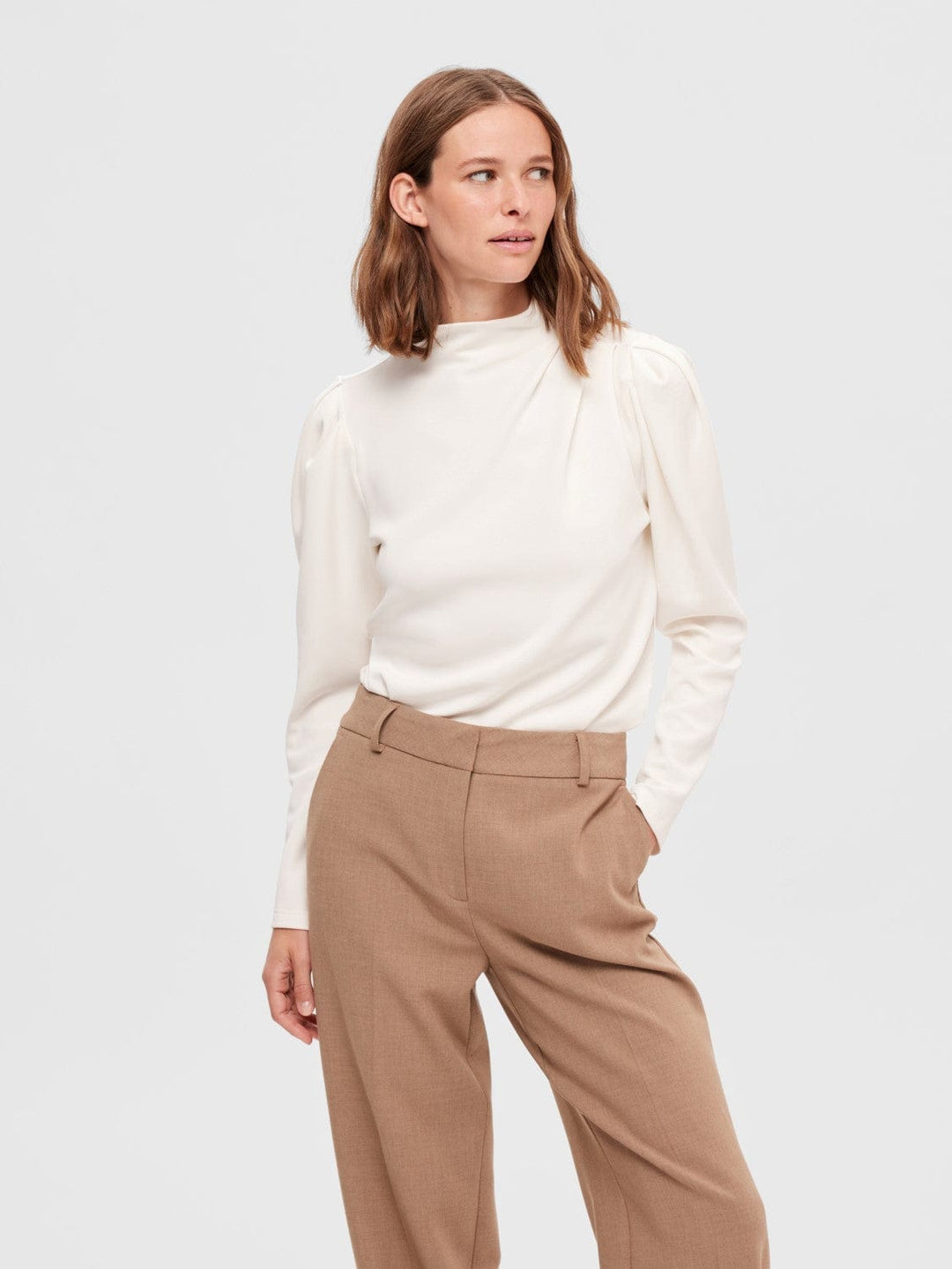 Fenja LS T-Neck Top Snow White | Genser | Smuk - Dameklær på nett