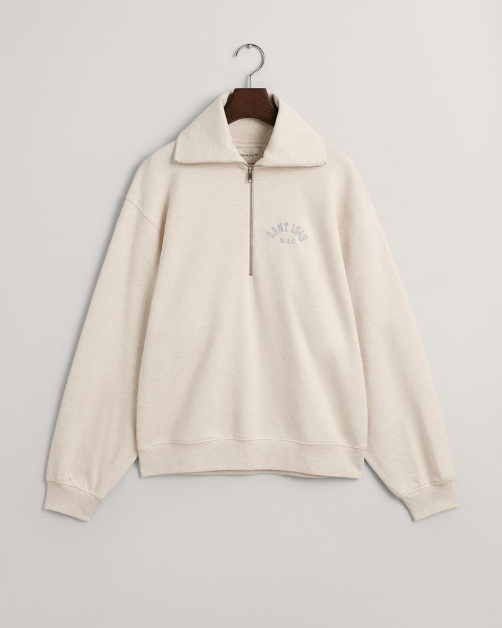 Gant Arch Graphic Half Zip Sweatshirt Oat Melange | Skjorter og bluser | Smuk - Dameklær på nett