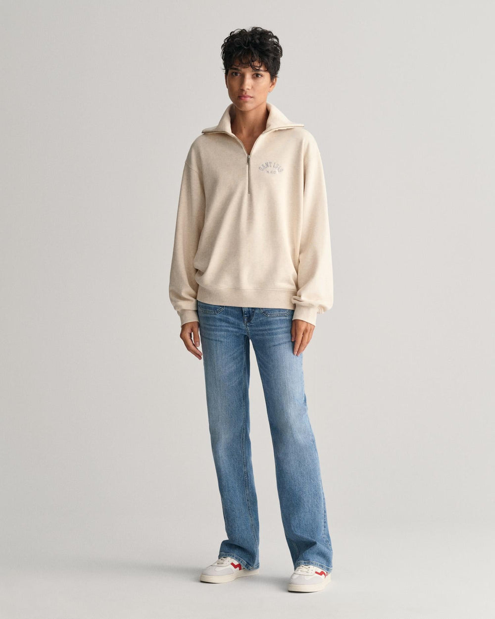 Gant Arch Graphic Half Zip Sweatshirt Oat Melange | Skjorter og bluser | Smuk - Dameklær på nett