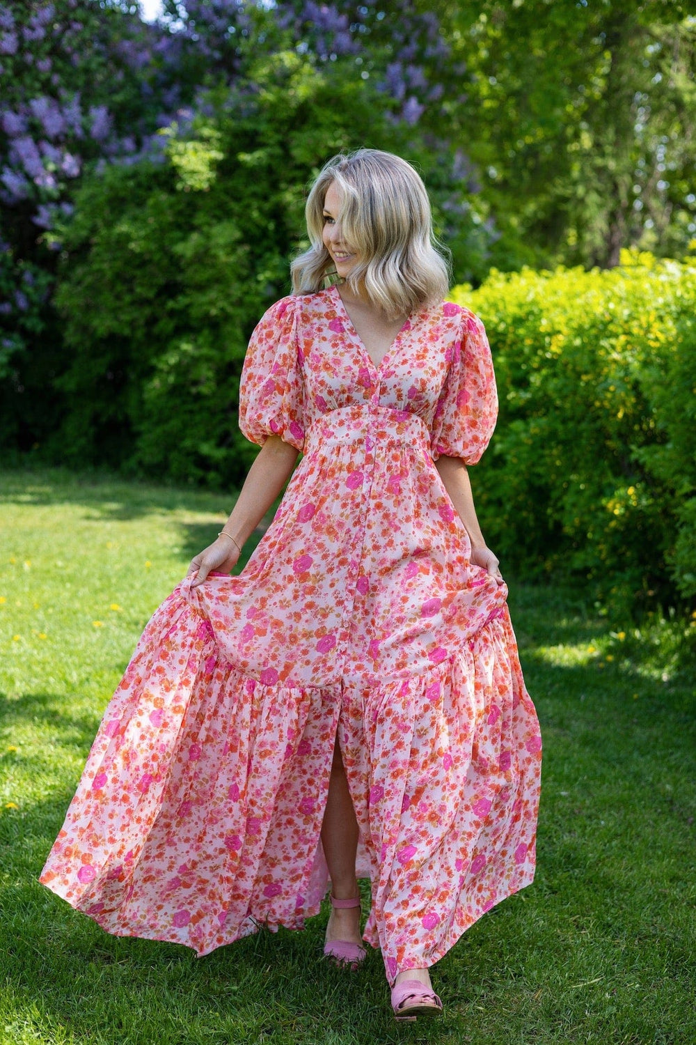 Georgette Button Down Dress Pink Blossom | Kjoler | Smuk - Dameklær på nett