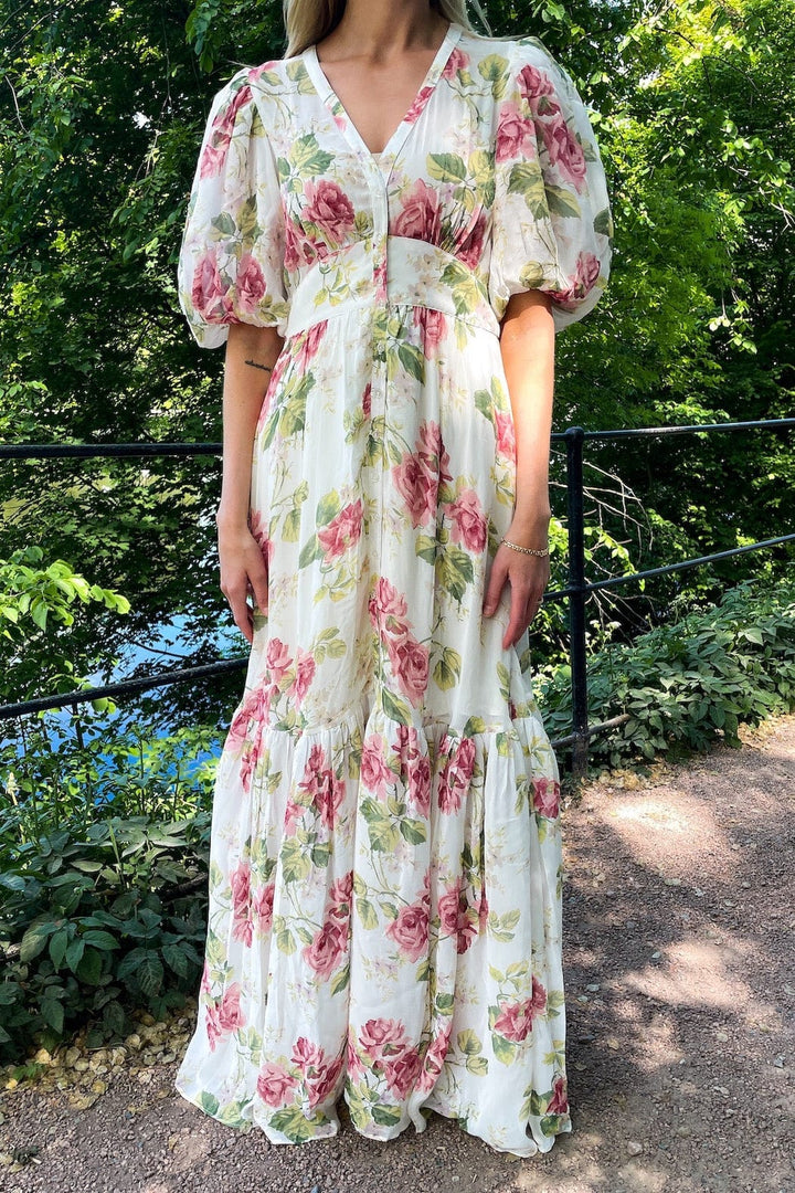 Georgette Button Down Dress Pink Roses | Kjoler | Smuk - Dameklær på nett