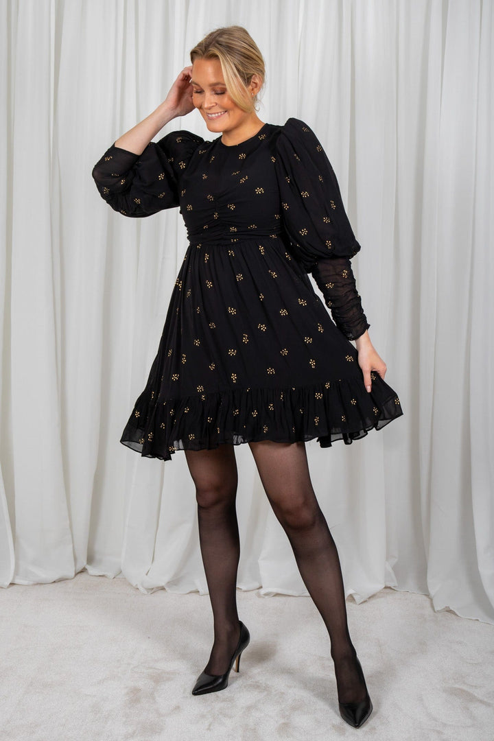 Georgette Gathers Dress Black Daisy | Kjoler | Smuk - Dameklær på nett