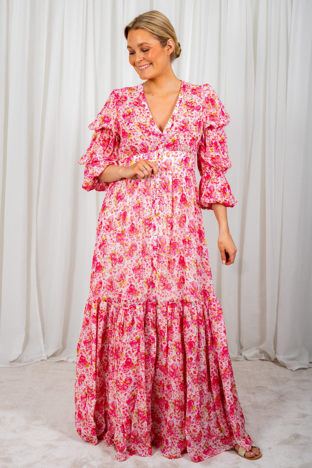 Georgette Maxi Dress Pink Blossom | Kjoler | Smuk - Dameklær på nett