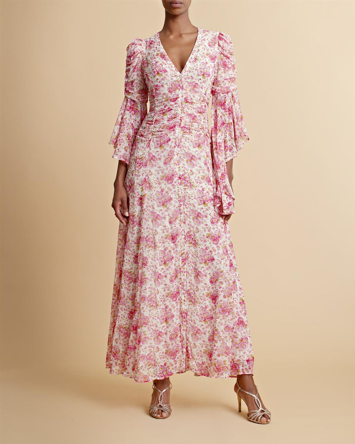 Georgette Rouching Dress Pink Blossom | Kjoler | Smuk - Dameklær på nett