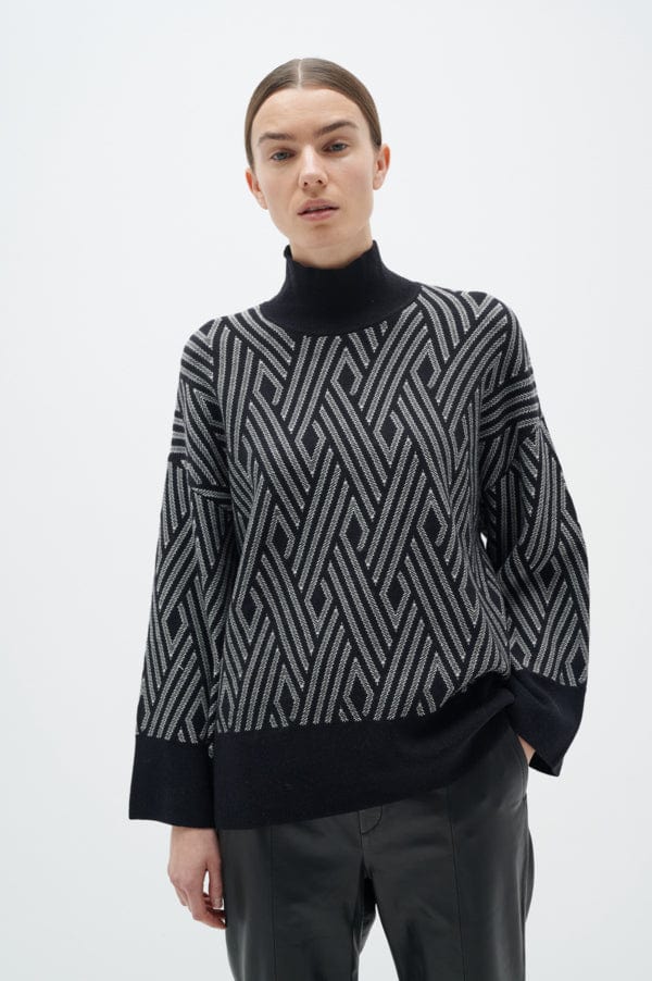 Gitteliw Jaquard Pullover Black / White | Genser | Smuk - Dameklær på nett