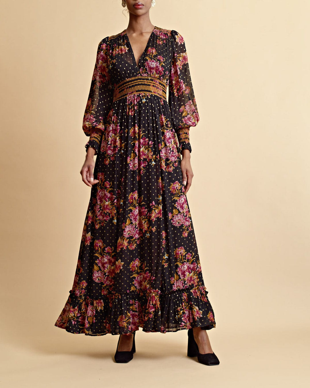 Golden Georgette Maxi Dress Autumn Bouquet | Kjoler | Smuk - Dameklær på nett