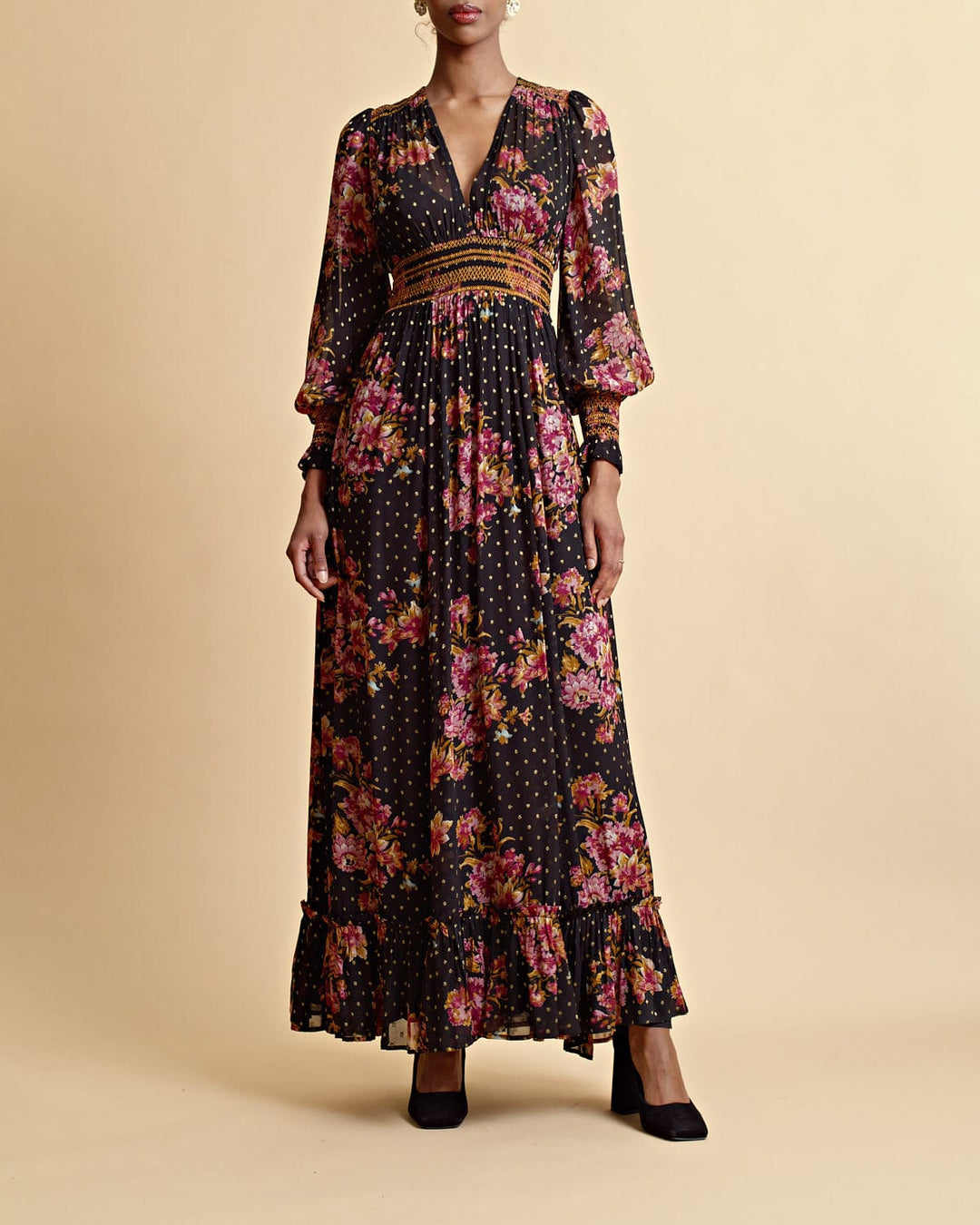 Golden Georgette Maxi Dress Autumn Bouquet | Kjoler | Smuk - Dameklær på nett