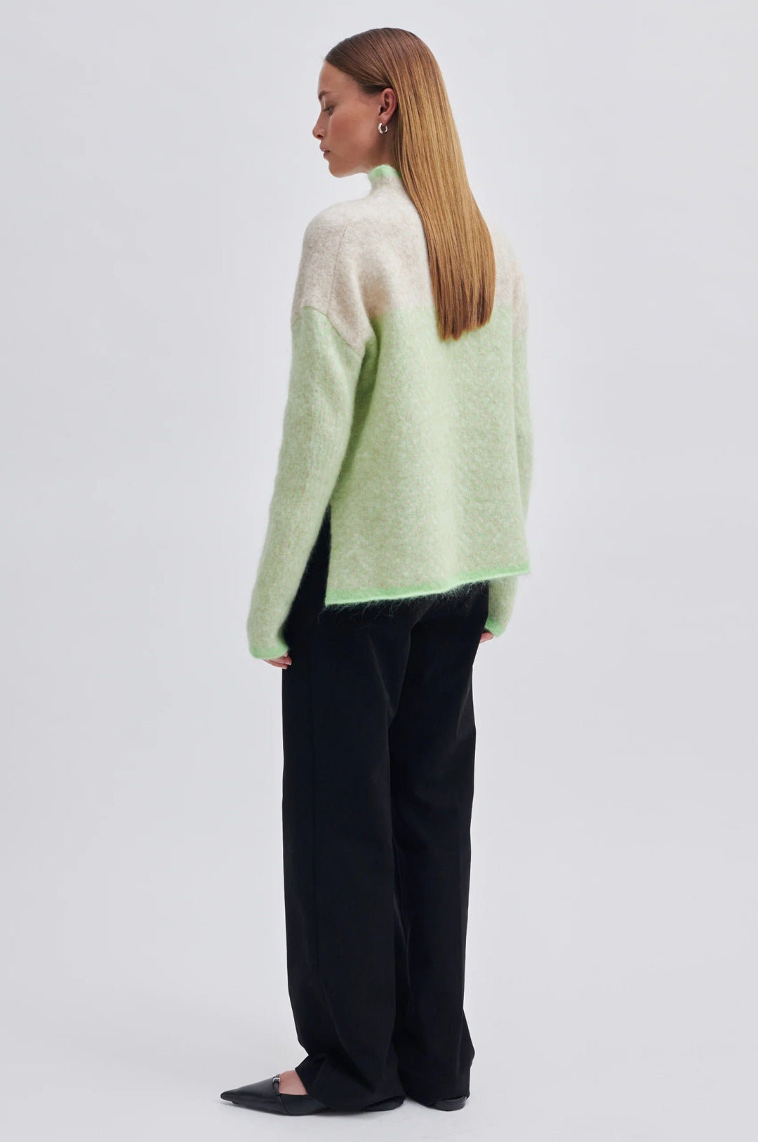 Herrin Knit Stripe T-Neck Pistachio Green | Genser | Smuk - Dameklær på nett
