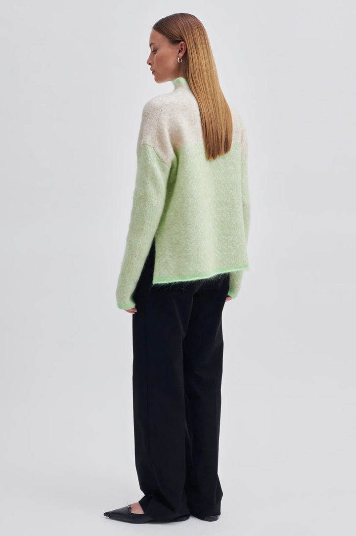 Herrin Knit Stripe T-Neck Pistachio Green | Genser | Smuk - Dameklær på nett