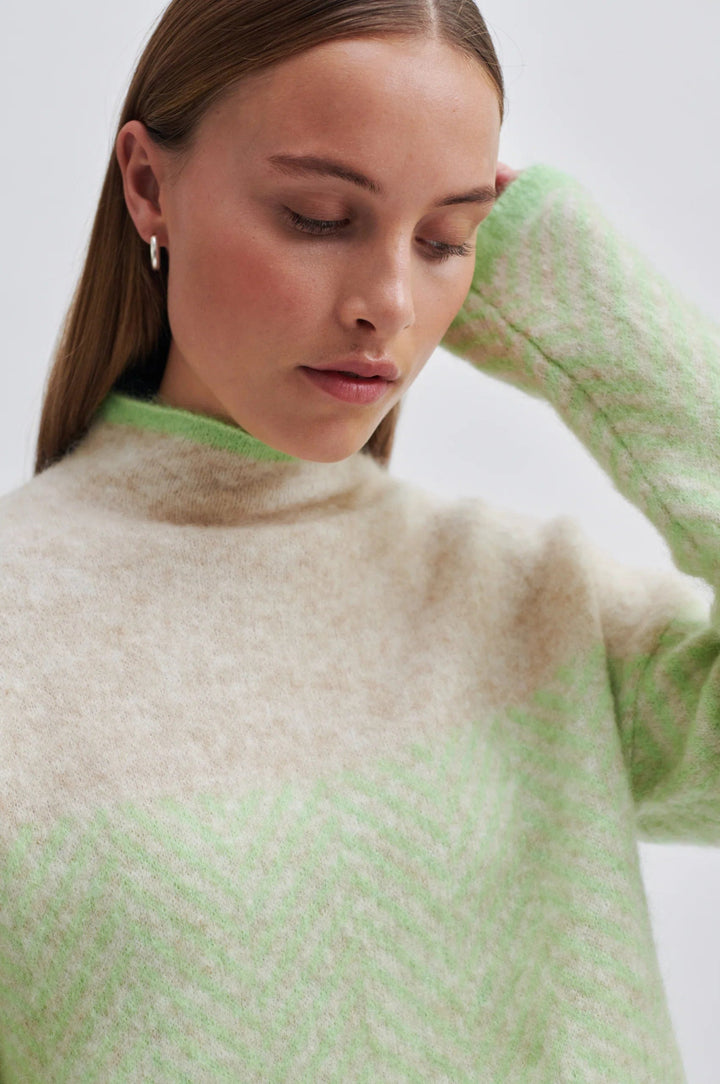 Herrin Knit Stripe T-Neck Pistachio Green | Genser | Smuk - Dameklær på nett